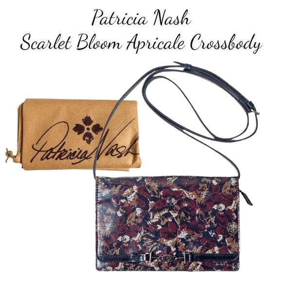 Patricia Nash "Scarlet Bloom" Leather Apricale Crossbody Bag With Dust Bag - Picture 1 of 16